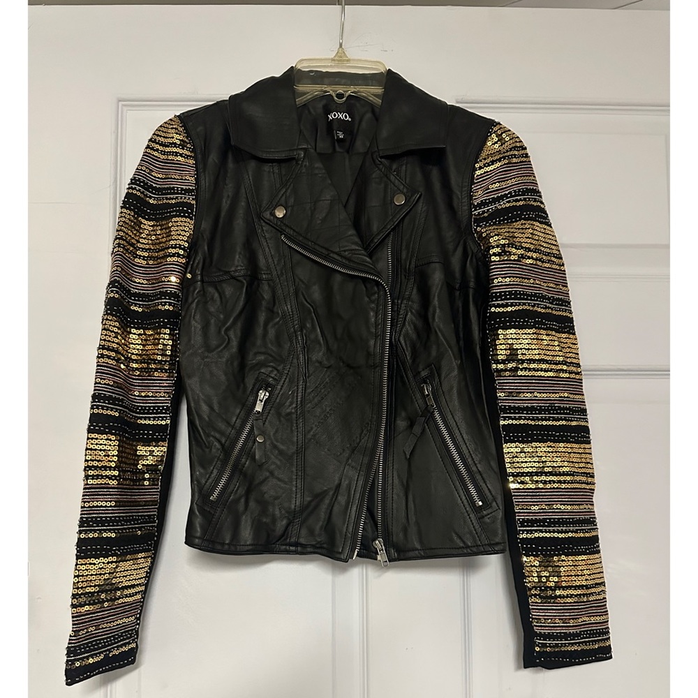 XOXO Faux Leather & Sequin Jacket Size XS